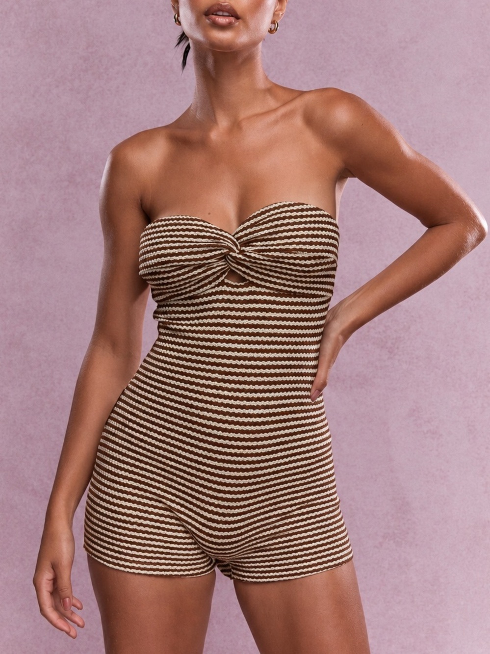 Brown and ivory striped onesie
